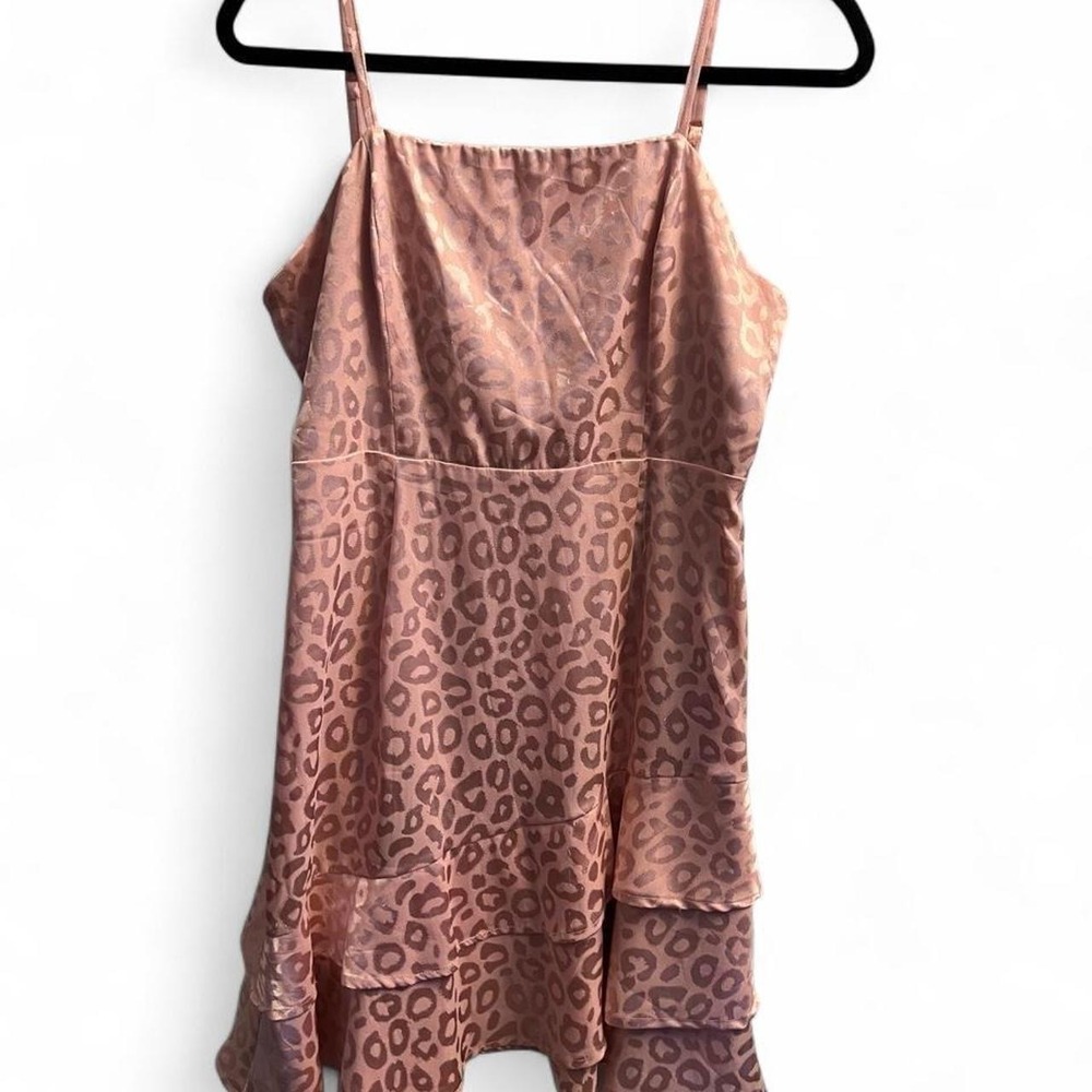 Altar'd State Muted Pink Leopard Print Dress with Satin Look Women's Size Large
